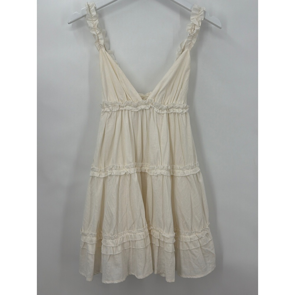 Princess Polly Ivory Ruffle Tiered Mini Babydoll Dress V-Neck Sleeveless Sie 2